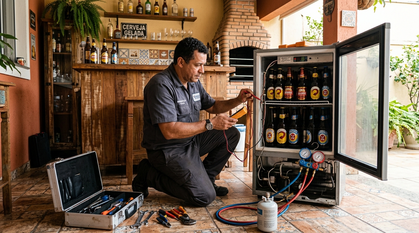 Recarga de gás refrigerante de cervejeira em Guarulhos‑SP